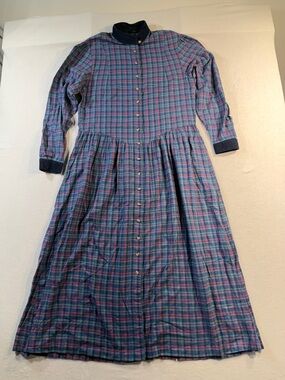 Vintage 90’s Eddie Bauer Button-Front Plaid Maxi Dress in Blue and Pink